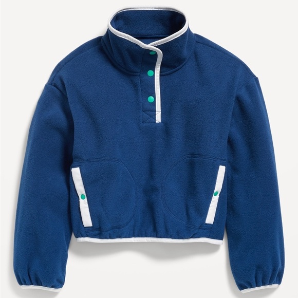 Old Navy Girls Pullover Microfleece Loose mock neck quarter button snap front - Picture 2 of 7